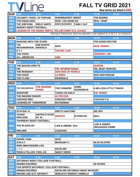 2024 Tv Schedule Grid Printable - Printable Sight Words List