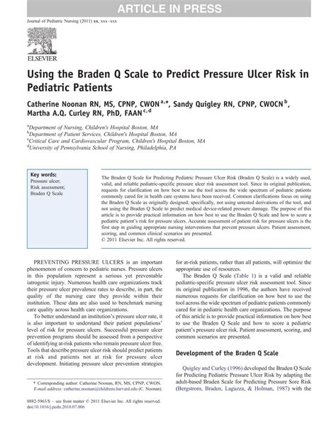 Using the Braden Q Scale to Predict Pressure Ulcer Risk in Pediatric ...
