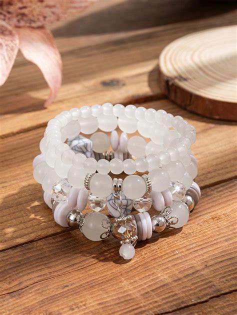 4pcs Boho Style Multi-Layered Beaded Bracelets, Versatile Glass Bead ...