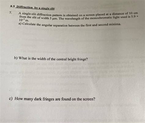 Image result for Single Slit Diffraction Exam Question