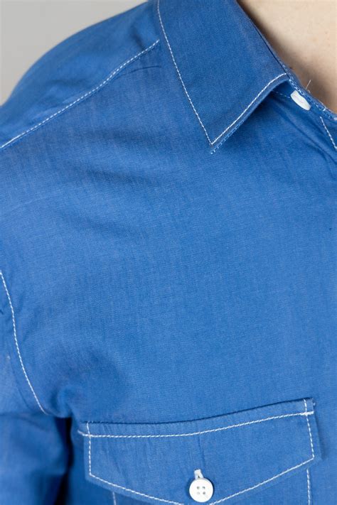 Buy Online Electric Blue Chambray Men Shirt | OZMOD