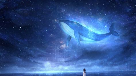 Download wallpaper 1366x768 whale, girl, art tablet, laptop hd background