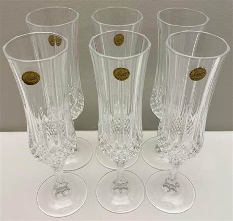French Crystal Champagne Flutes, Set of 6 in Original Box For Sale at ...