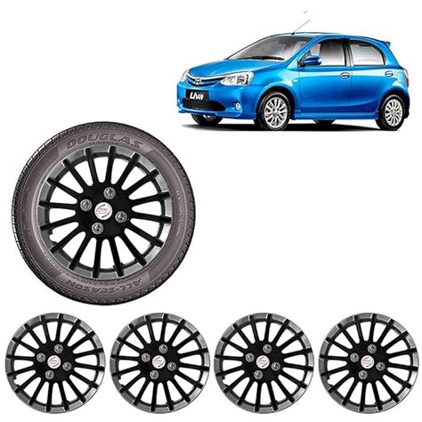 Autopearl Car Wheel Cover Cap Set for Etios Liva (Set of 4, Black and ...