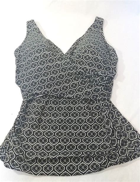 Lands End 14DDD Tankini Swimsuit Tankini Black White Floral Ruched ...