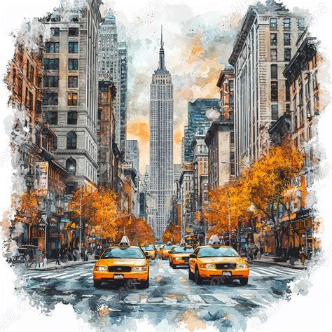 Clipart Scenelys Watercolor New York City Clip Art, Street Scenes JPG