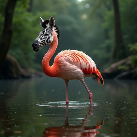 Zebra-Flamingo Hybrid in Realistic Forest Setting | Stable Diffusion Online