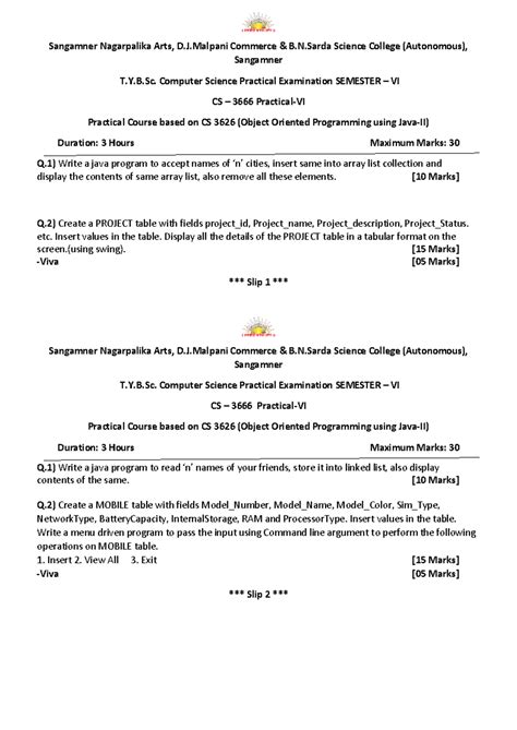 T.Y.B.Sc. CS Practical Exam SEM VI - CS 3626 (Object Oriented ...