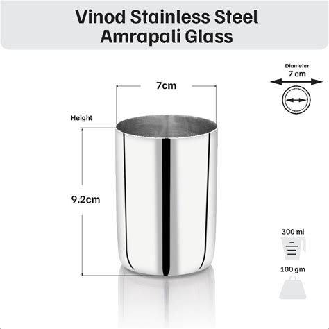 Vinod Stainless Steel Amrapali Glass – Six Glasses in one Box (300 ml)