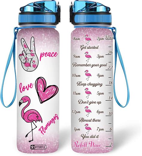 Peace Love Flamingo 32oz Liter Motivational Water Bottle, Tracking ...