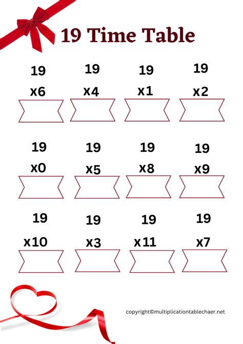 19 Times Table Worksheet [19 Multiplication Table] Free PDF