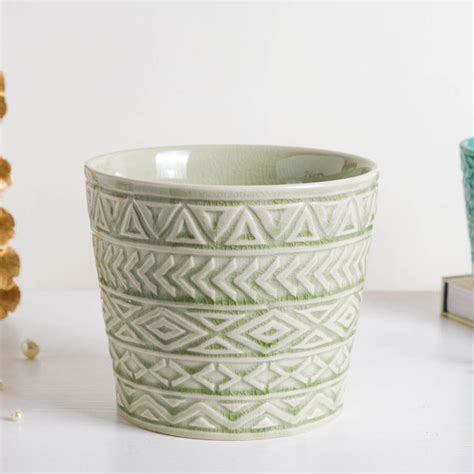 Intricate Texture Sage Green Pot Online - Premium Planter | Nestasia