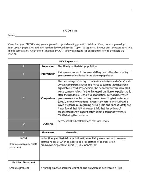 Image result for Picot Question Worksheet