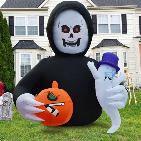 Coolmade 10ft Large Inflatable Grim Reaper with Haunted Pumpkin, Blow ...