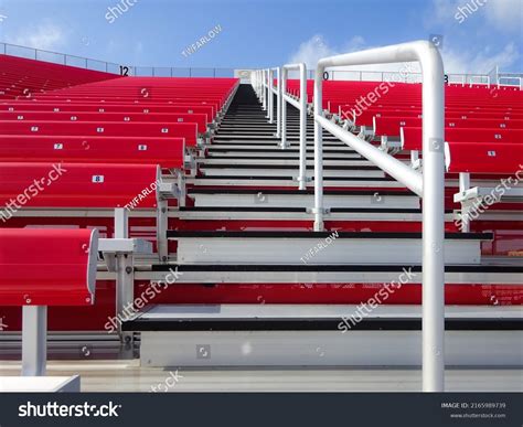 Red Outdoor Stadium Bleacher Seats Aisle Stock Photo 2165989739 ...