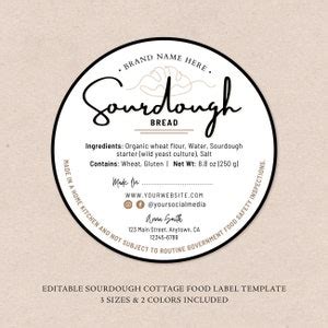 Buy Sourdough Bread Cottage Food Label Home Baked Goods Label Printable ...