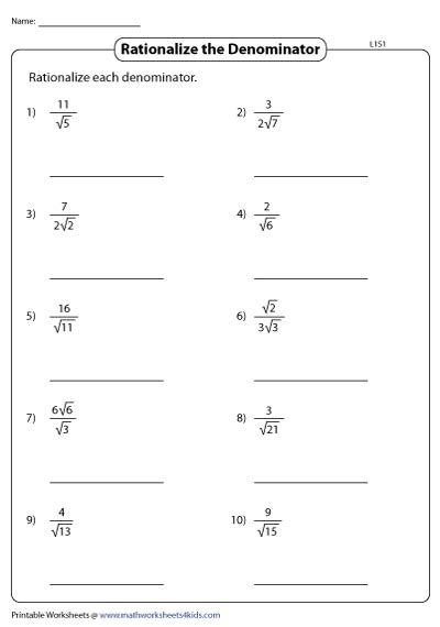 Image result for Rationalization Math Worksheets