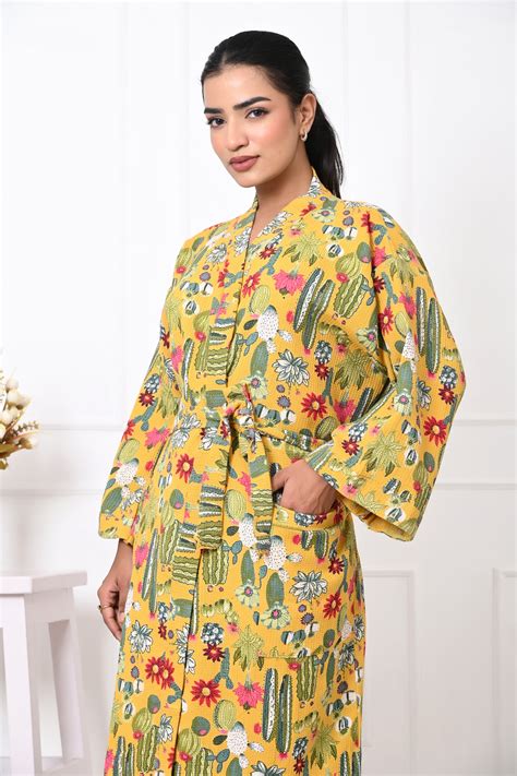 Waffle Cotton Handblock Printed Unisex Bathrobe - Free Size – Houseofgulab