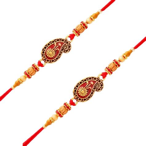 I Jewels Gold Plated Designer Wooden Beads Meena Work Rakhi Combo For ...
