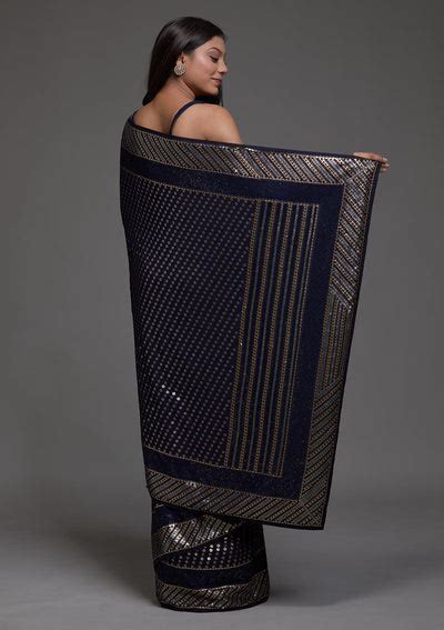 Buy Navy Blue Sequins Georgette Designer Saree - Koskii