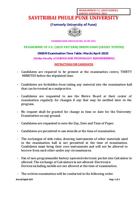 F.E. (2019 Pattern) Insem EXAM Timetable FOR MAR-2025-1 - PROGRAMMEOF F ...