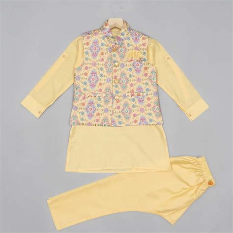 Buy Yellow Printed Boys Kurta Pajama with Jacket – Mumkins