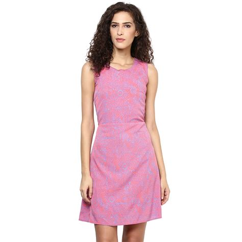 Buy Veronique Women's Pink Crepe Fabric Self Design A-Line Dress ...