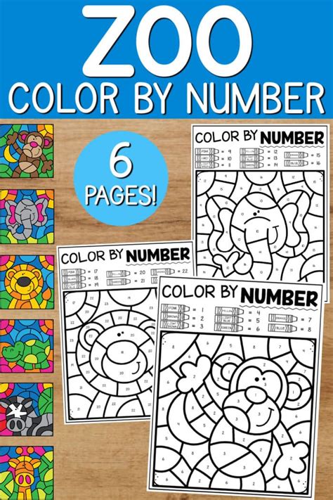 FREE Color by Number Animals - Alligator, Monkey, Lion, Elephant