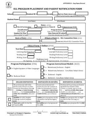 ELL Program Placement and Parent Notification Form - Blank Fillable ...