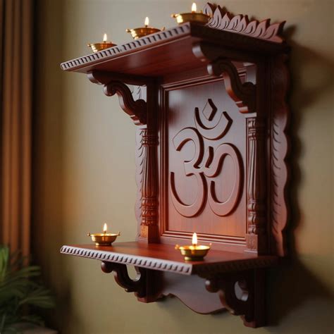 Shree Darshan Dual-Shelf Teak Pooja Mandir – Handcrafted Om Panel