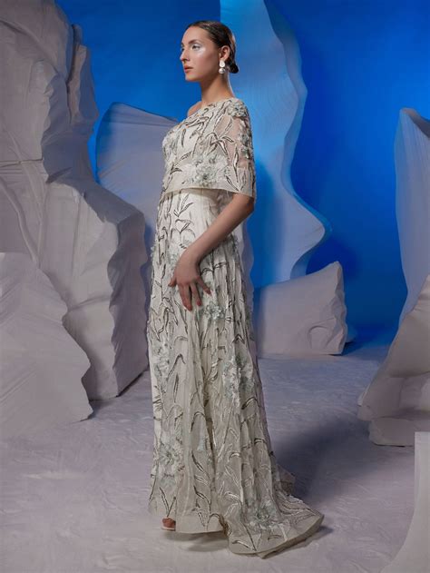 One-shoulder gown enhanced with glass bead embroidery – samantchauhan