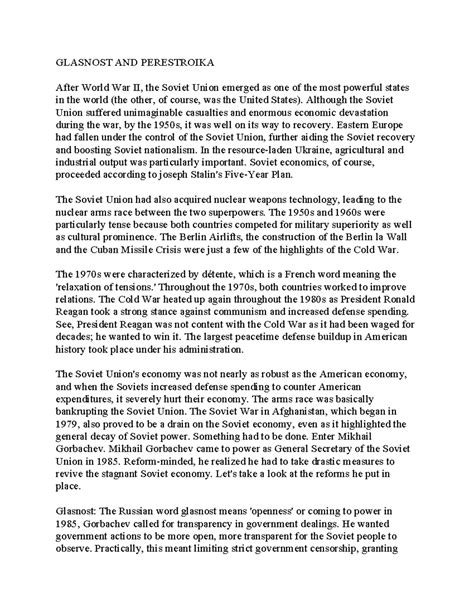 Glasnost AND Perestroika - GLASNOST AND PERESTROIKA After World War II ...