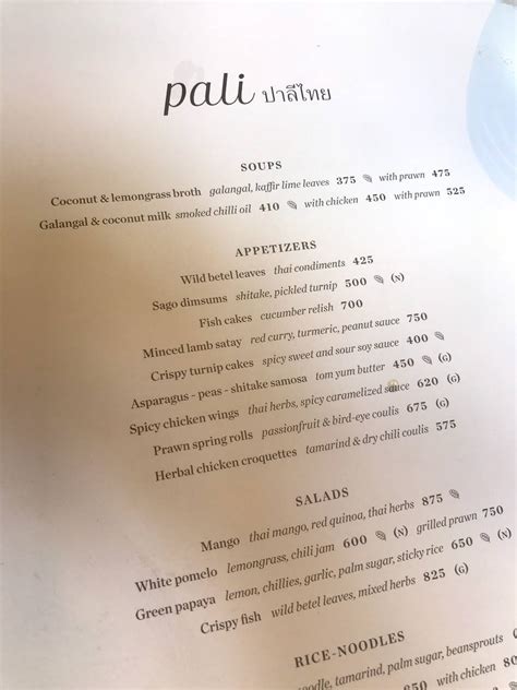 Menu at Pali Thai, Mumbai
