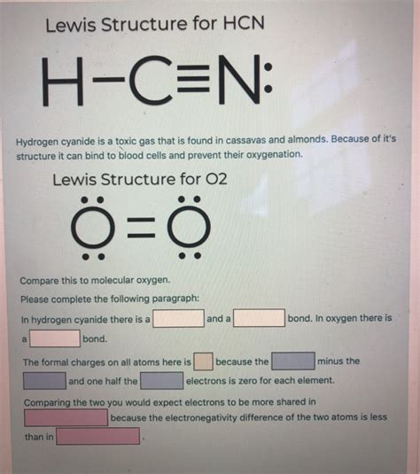 Solved Lewis Structure for HCN H-C=N: Hydrogen cyanide is a | Chegg.com