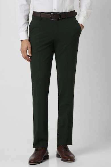 Buy Men Olive Solid Trousers Online - 39973327 | Van Heusen
