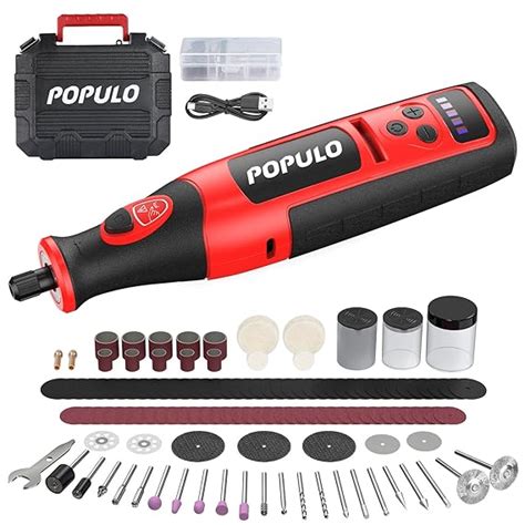 POPULO 8V Rechargeable Cordless Rotary Tool 2.0Ah Battery with 124 ...