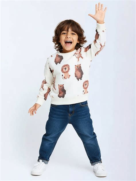 Buy HOP Kids Boys Off-White Animal Printed Cotton-Blend Sweatshirt from ...
