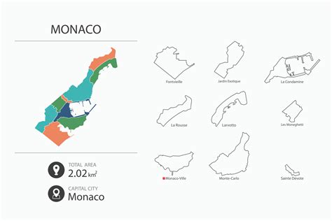 Mapa de Mónaco con mapa detallado del país. elementos del mapa de ...