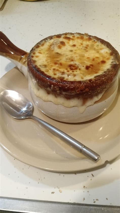 Homemade french onion soup, 450 calories or less for this massive bowl. Always a dinner favorite ...