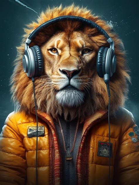Lion wearing headphones Images - Free Download on Freepik
