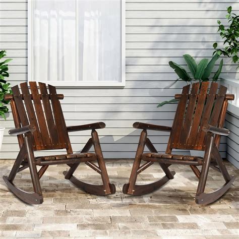 Outdoor Wooden Rocking Chair, Patio Rustic Adirondack Porch Rocker, All ...
