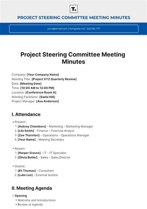 Free Project Steering Committee Meeting Minutes Template to Edit Online