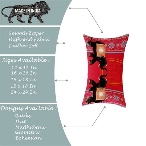 Elephant Printed Cotton Canvas Rectangular Cushion Covers, Set of 2 ...