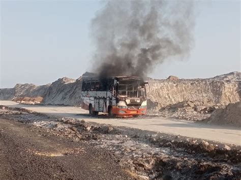 A bus belonging to Agricell Company was gutted after a fire broke out ...