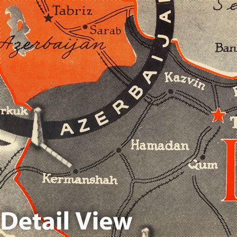 Historic Map : Azerbaijan and Iran. 1945 - Vintage Wall Art - Historic Pictoric
