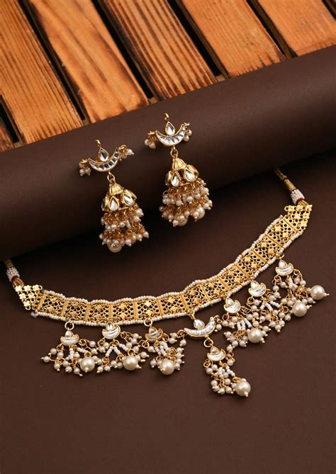 Kundan & Meenakari Necklace Set Gold – Anvik