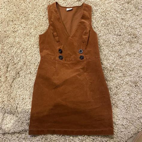 corduroy orange bodycon dress!! this is so cute for... - Depop