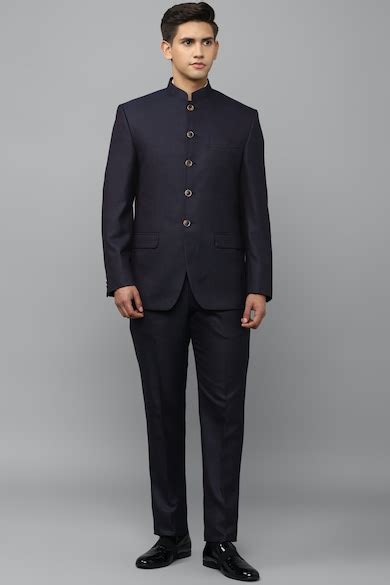 Louis Philippe Bandhgala, Men Navy Regular Fit Textured Bandhgala ...