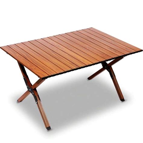 Portable Rectangular Walnut Aluminum Outdoor Camping Table With Wooden ...
