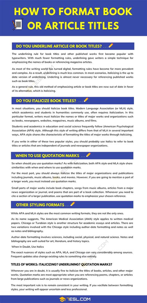 Title Emphasis: Italicizing, Underlining, and Added Quotation Marks • 7ESL